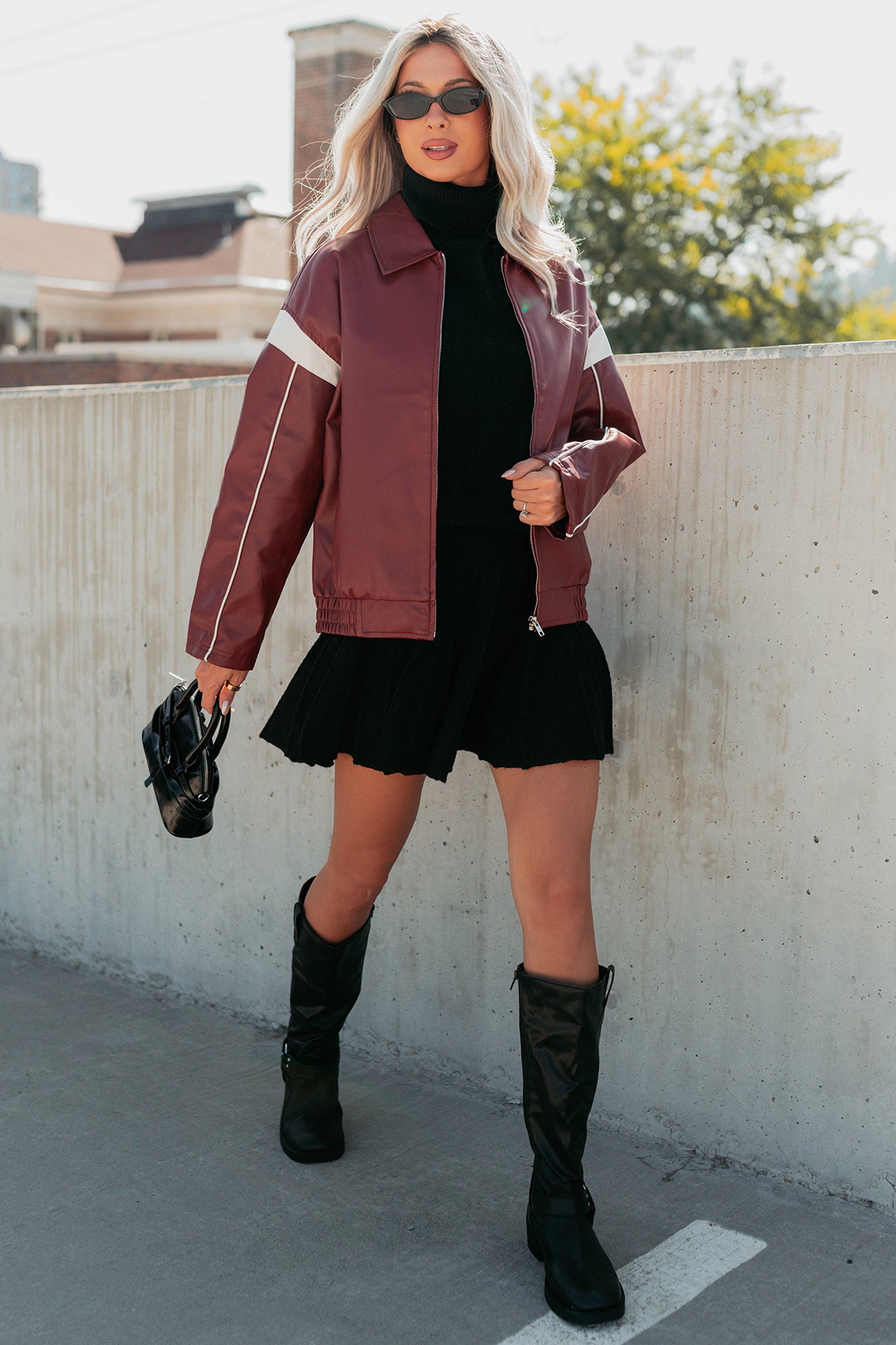 Future Forward Faux Leather Racer Jacket (Burgundy) - NanaMacs