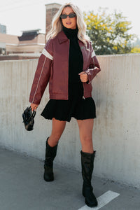 Future Forward Faux Leather Racer Jacket (Burgundy) - NanaMacs