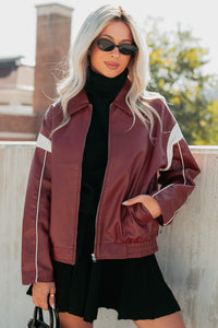 Future Forward Faux Leather Racer Jacket (Burgundy) - NanaMacs