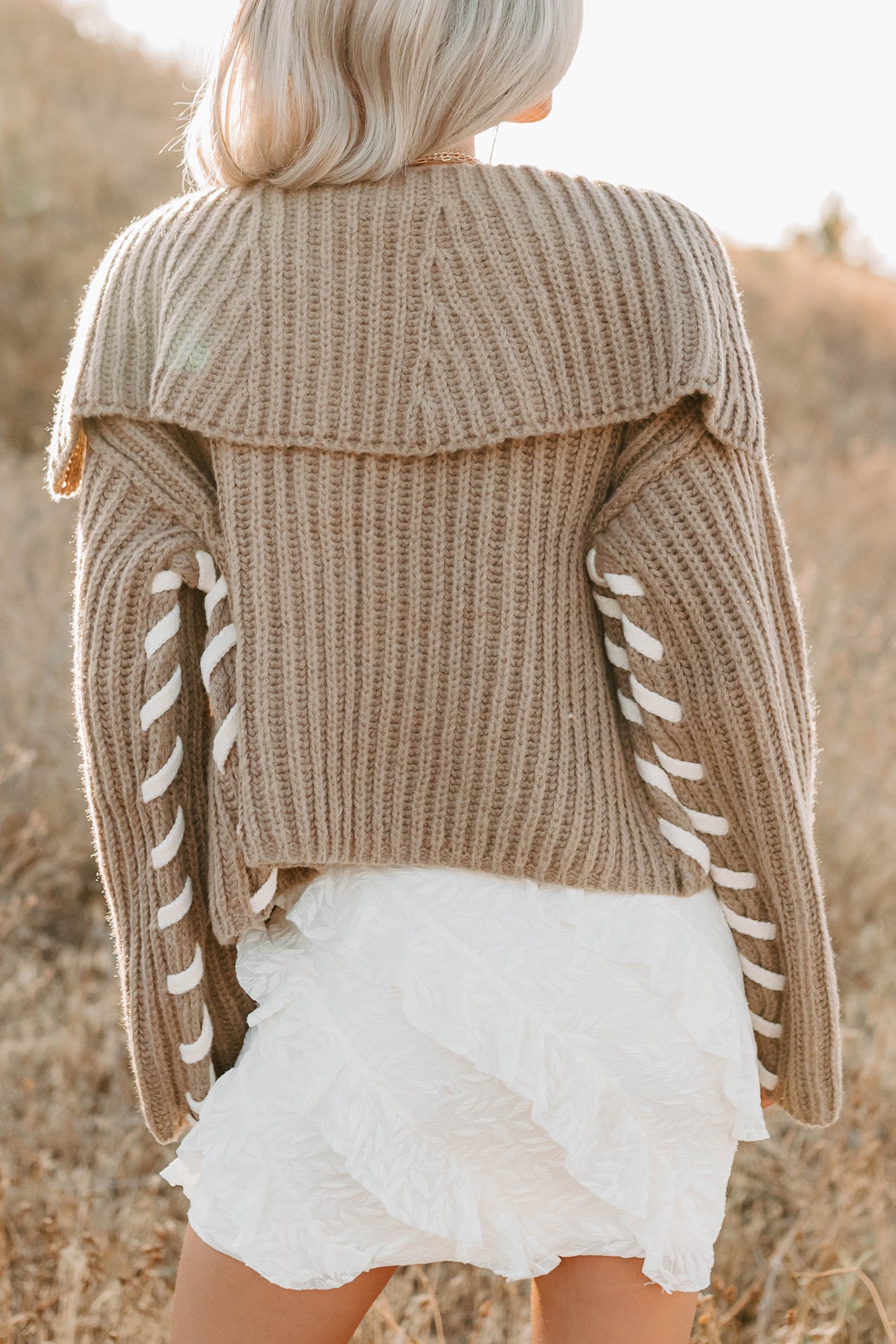 Fading Embers Stitch Sleeve Cardigan (Sand) - NanaMacs