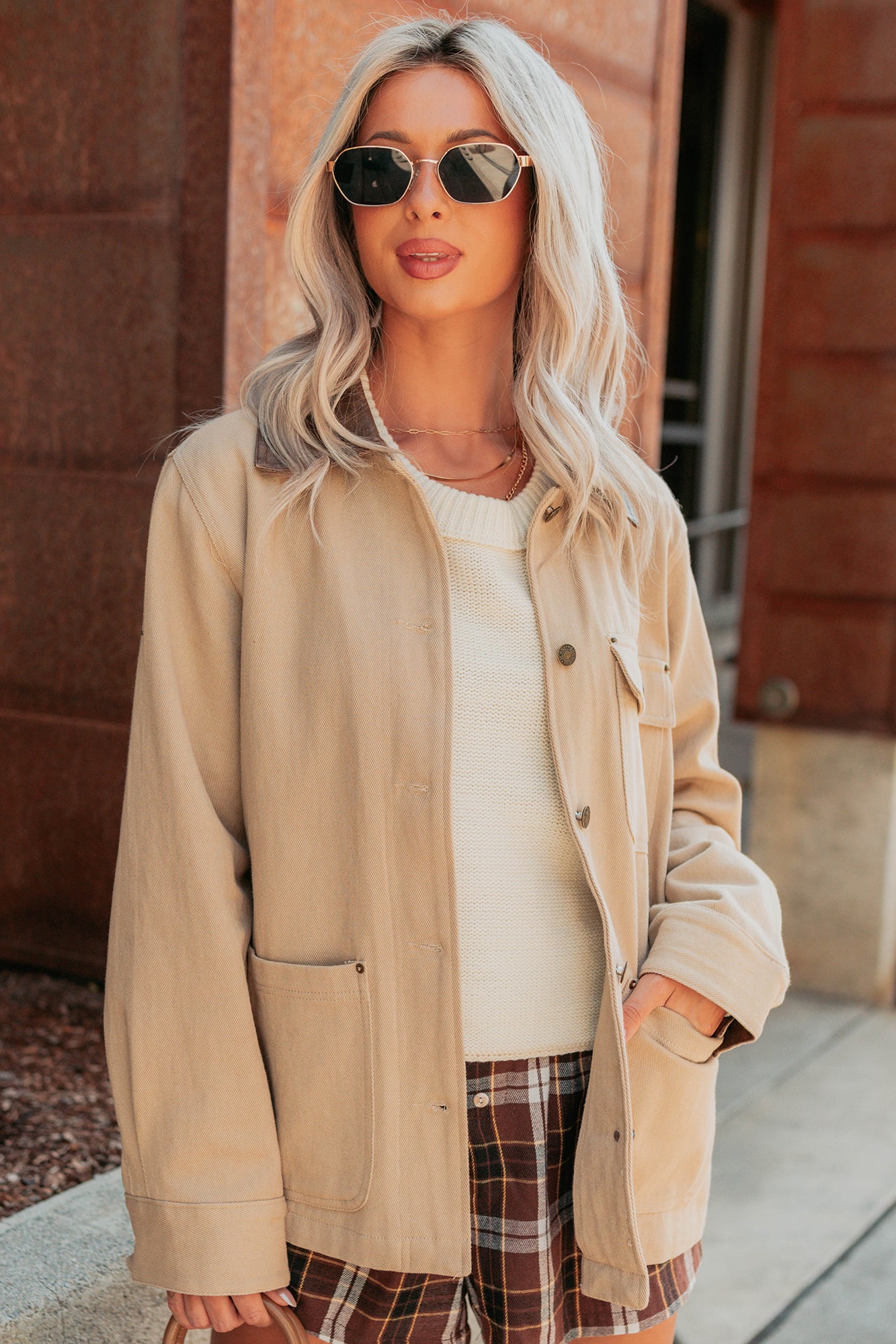 Hustle Habits Leather Collared Denim Jacket (Sand) - NanaMacs