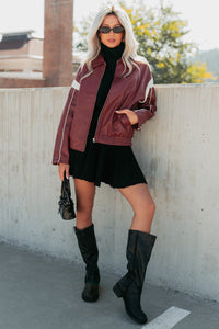 Future Forward Faux Leather Racer Jacket (Burgundy) - NanaMacs