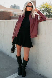 Future Forward Faux Leather Racer Jacket (Burgundy) - NanaMacs