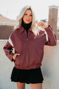 Future Forward Faux Leather Racer Jacket (Burgundy) - NanaMacs