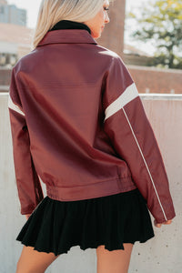 Future Forward Faux Leather Racer Jacket (Burgundy) - NanaMacs