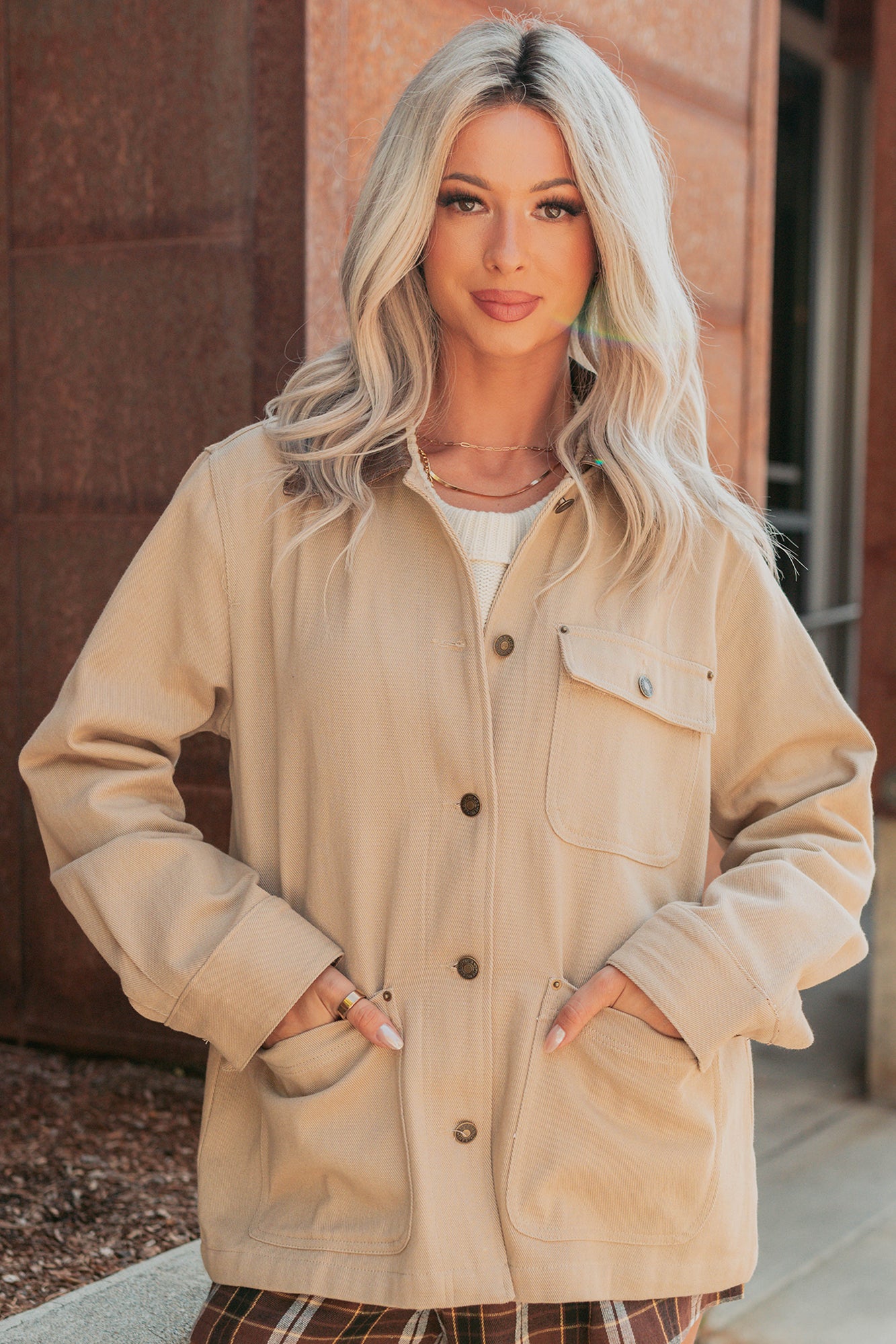 Hustle Habits Leather Collared Denim Jacket (Sand) - NanaMacs