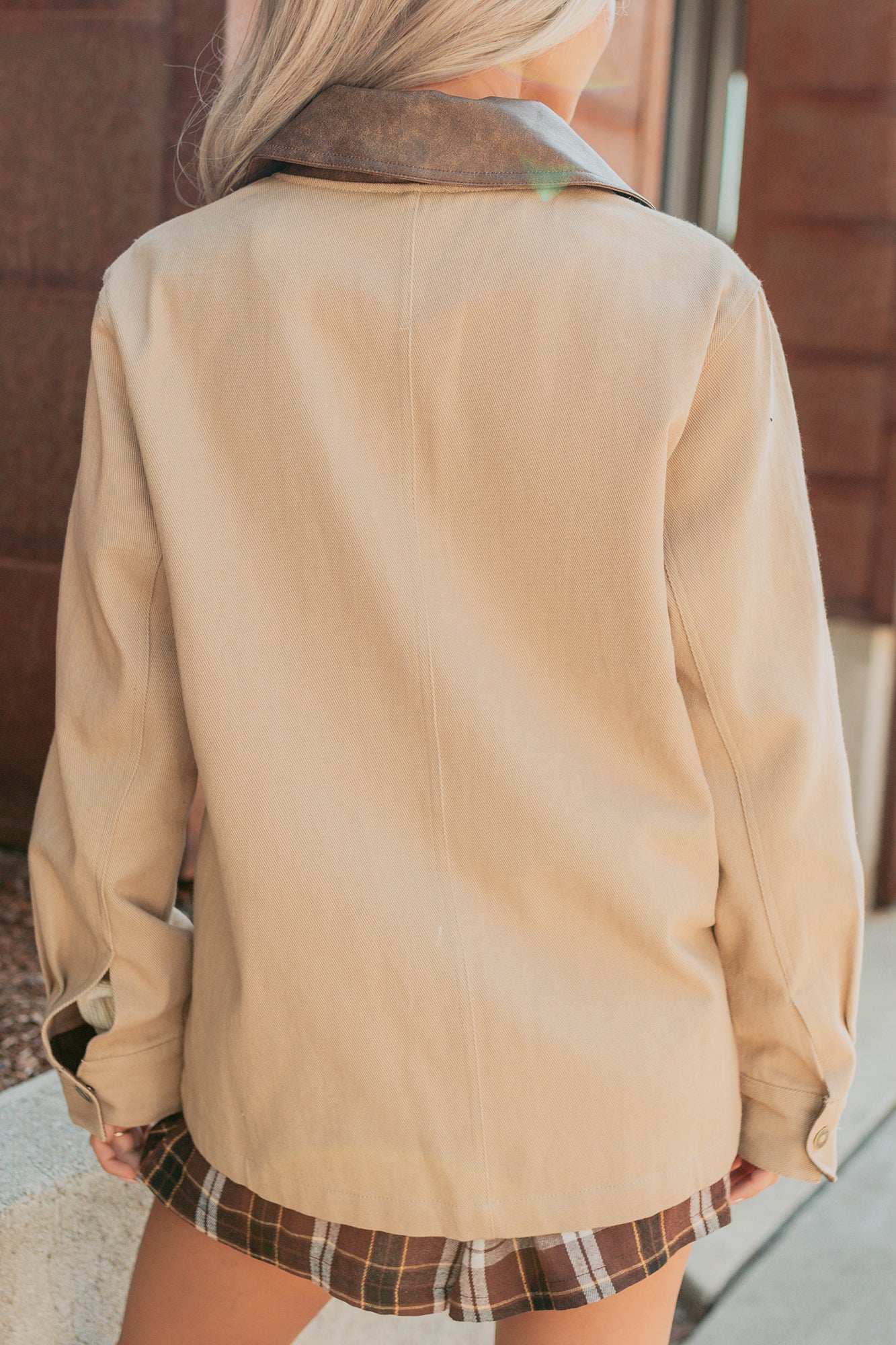 Hustle Habits Leather Collared Denim Jacket (Sand) - NanaMacs