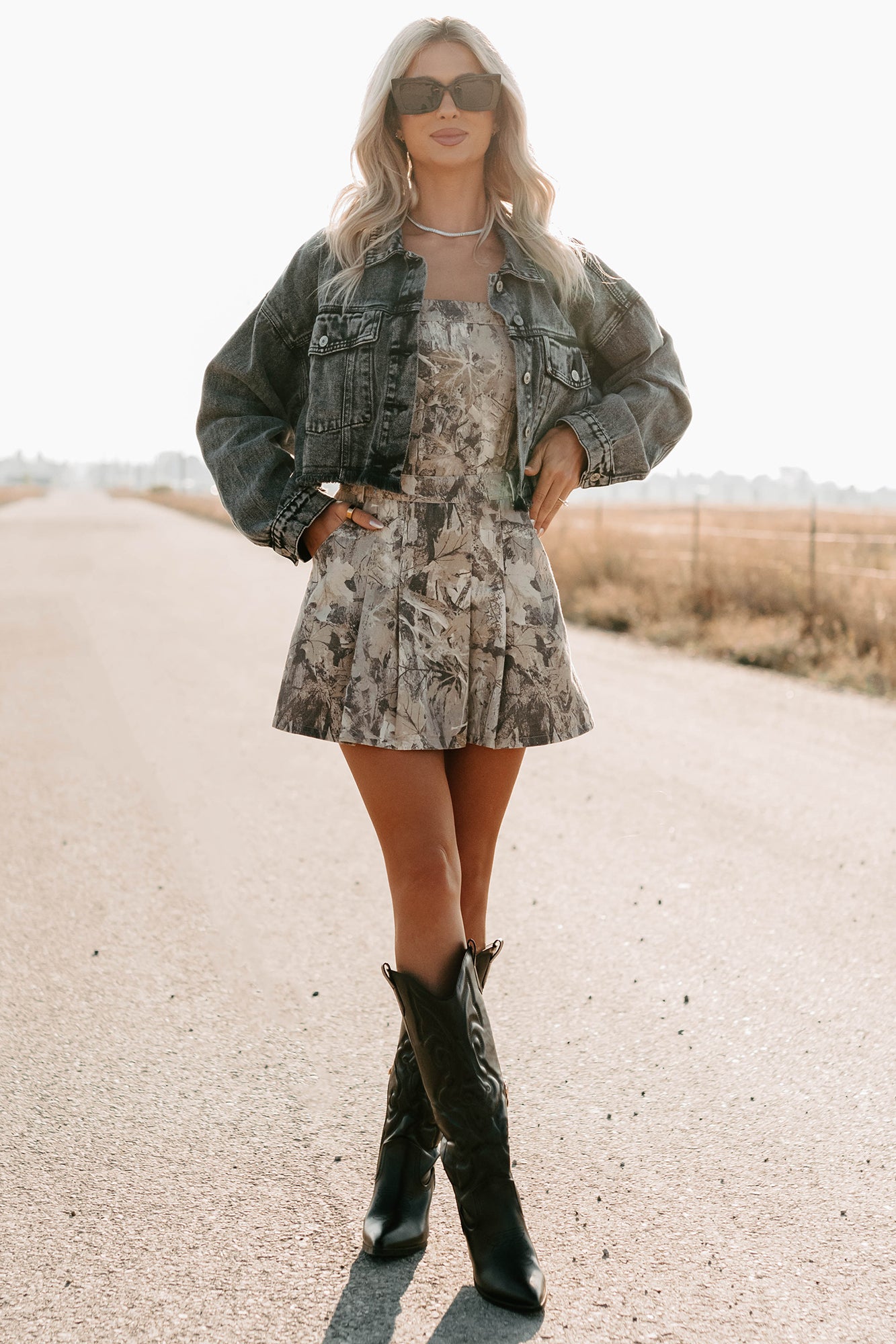 On The Loose Washed Denim Crop Jacket (Black) - NanaMacs