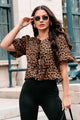 Feisty Fashion Front Tie Leopard Print Puff Top (Leopard) - NanaMacs