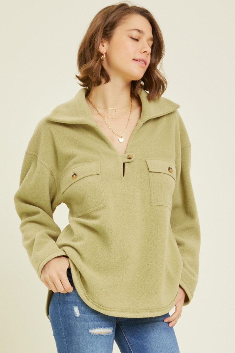 Renlee Collared Fleece Pullover (Matcha) - NanaMacs