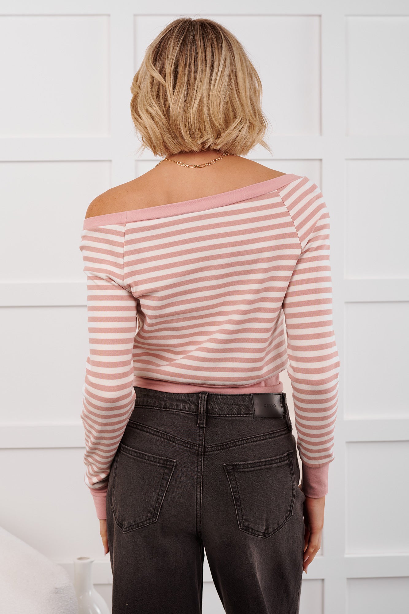 Forward Thinking Off The Shoulder Striped Top (Light Pink/Ivory)