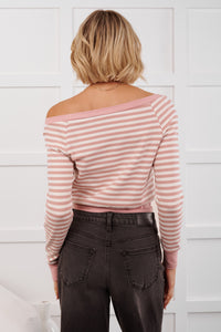 Forward Thinking Off The Shoulder Striped Top (Light Pink/Ivory)
