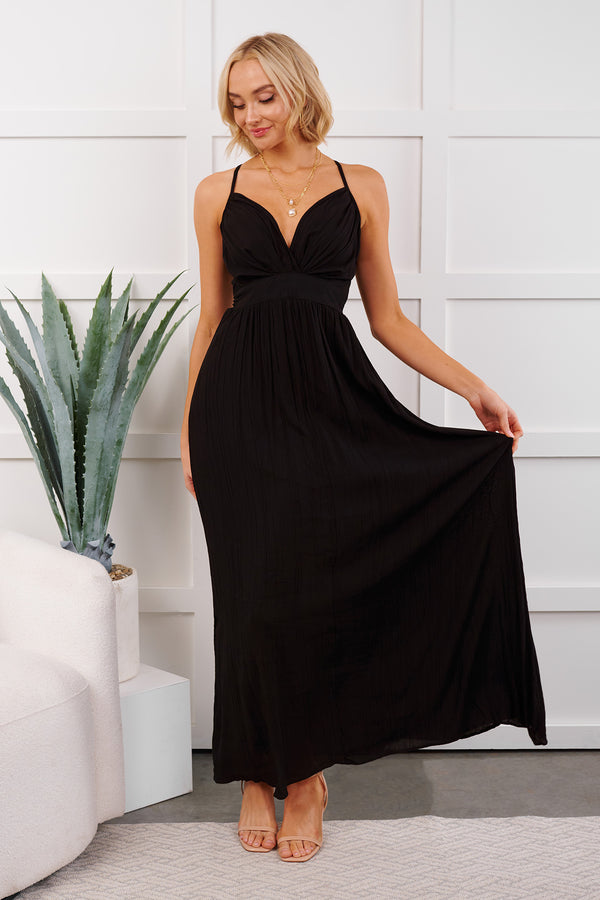 Bloom Baby Sleeveless V Neck Maxi Dress (Black) - NanaMacs