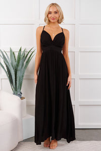 Bloom Baby Sleeveless V Neck Maxi Dress (Black) - NanaMacs