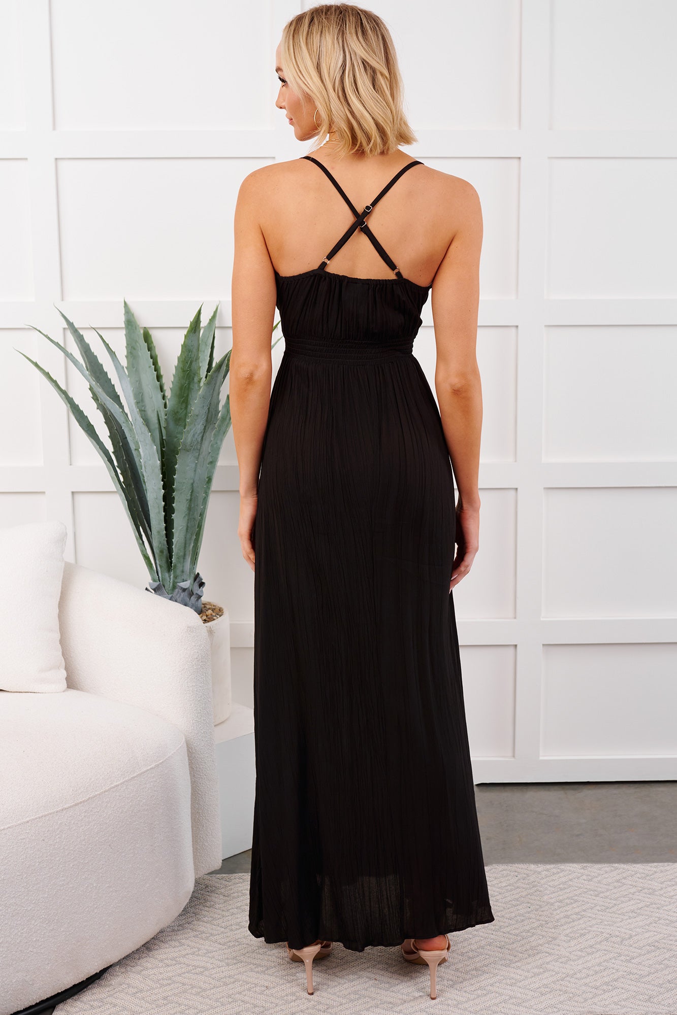 Bloom Baby Sleeveless V Neck Maxi Dress (Black) - NanaMacs