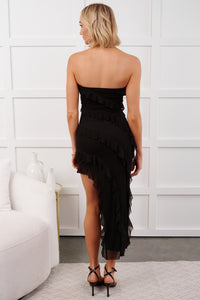 Steady Flame Strapless Leg Slit Midi Dress (Black) - NanaMacs