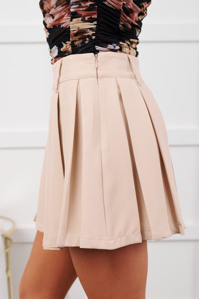 Simple & Sorted Pleated Style Mini Skirt (Taupe) - NanaMacs