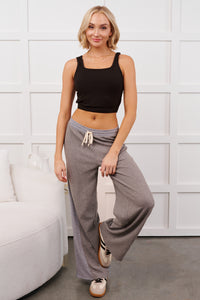 In The Daylight Contrast Tie Waffle Knit Pants (Heather Gray) - NanaMacs