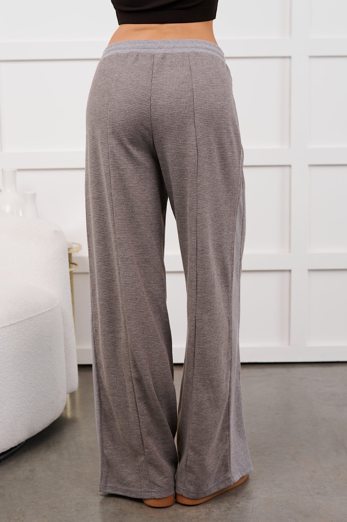 In The Daylight Contrast Tie Waffle Knit Pants (Heather Gray