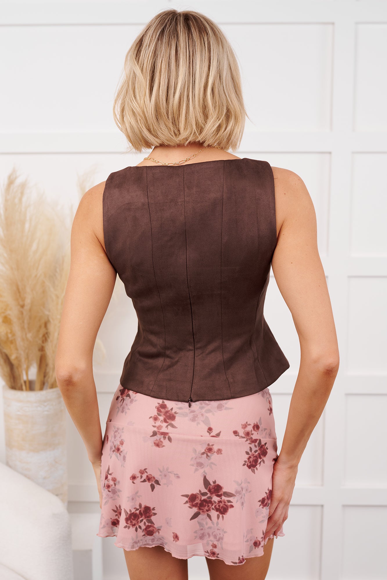 Style Disruptor Faux Suede Lace-Up Top (Chocolate) - NanaMacs