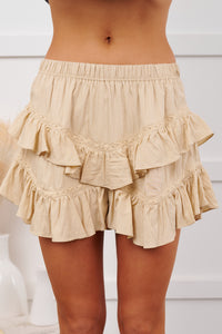 Star Guides High Rise Detailed Layered Shorts (Taupe)