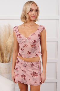 Lovely Days Floral Sweetheart Crop Top (Light Pink/Rose)