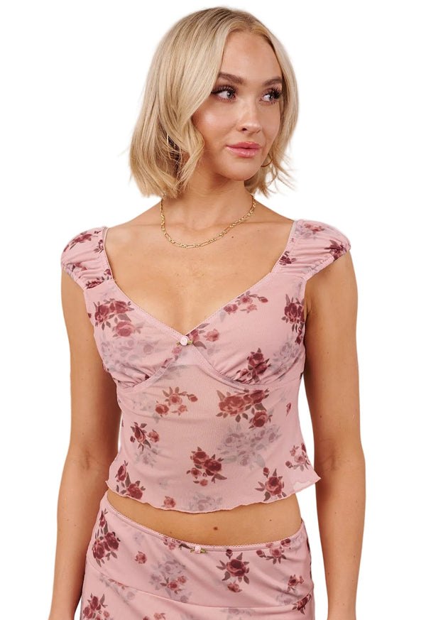 Lovely Days Floral Sweetheart Crop Top (Light Pink/Rose) - NanaMacs