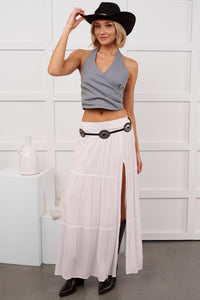 Darling Moments Tiered Slit Maxi Skirt (White)