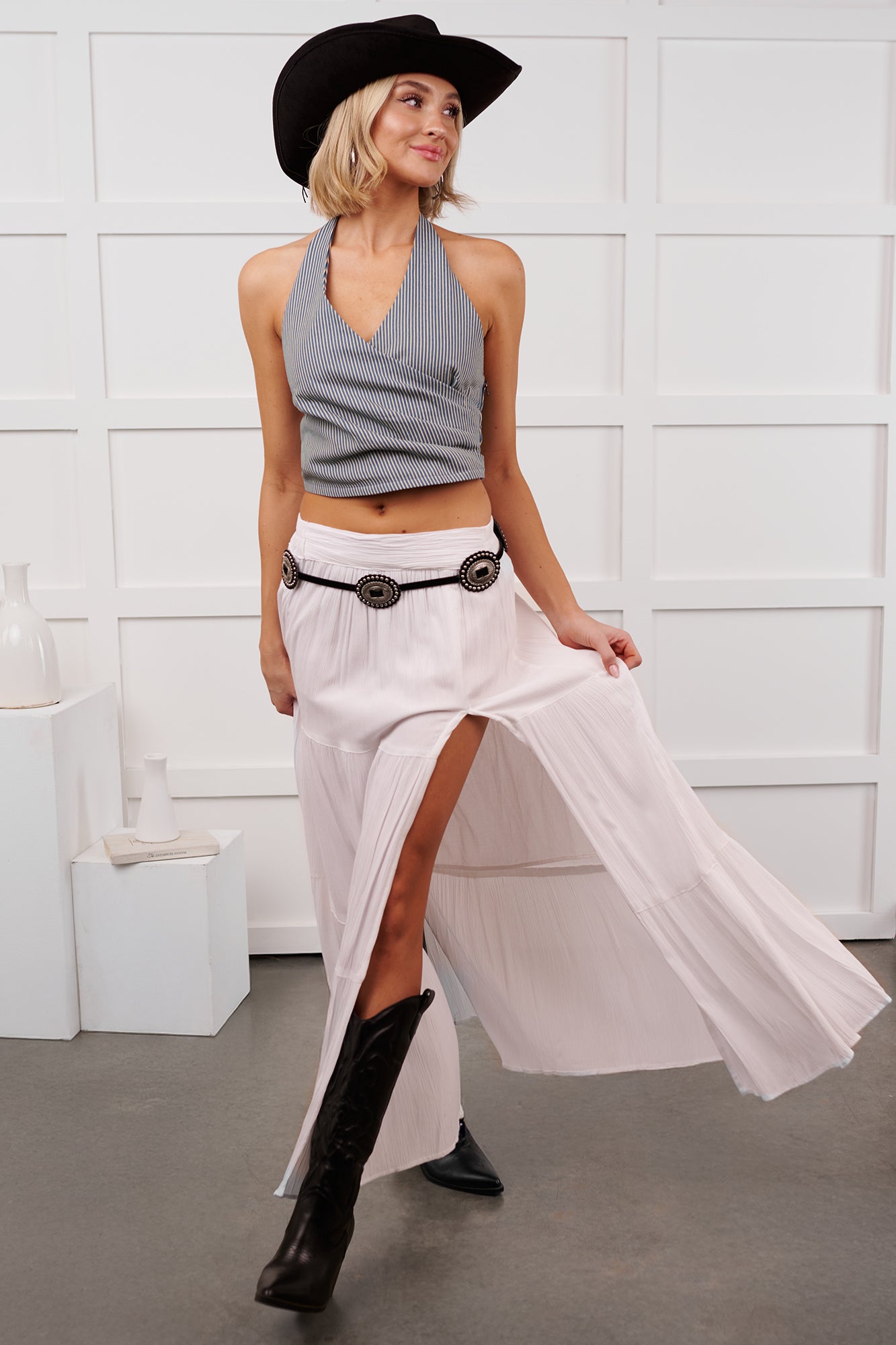 Darling Moments Tiered Slit Maxi Skirt (White)