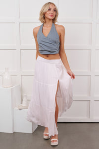 Darling Moments Tiered Slit Maxi Skirt (White)