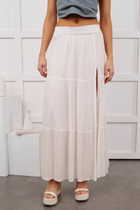 Darling Moments Tiered Slit Maxi Skirt (White)