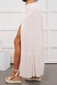 Darling Moments Tiered Slit Maxi Skirt (White)