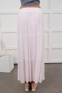Darling Moments Tiered Slit Maxi Skirt (White)