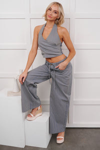 Malani Striped Wide Leg Denim Pants (Blue/White)