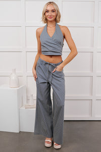 Malani Striped Wide Leg Denim Pants (Blue/White)