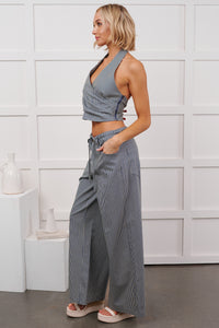 Malani Striped Wide Leg Denim Pants (Blue/White)