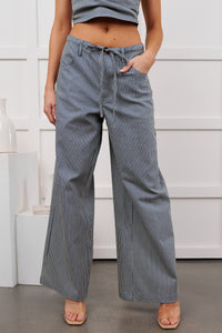 Malani Striped Wide Leg Denim Pants (Blue/White)