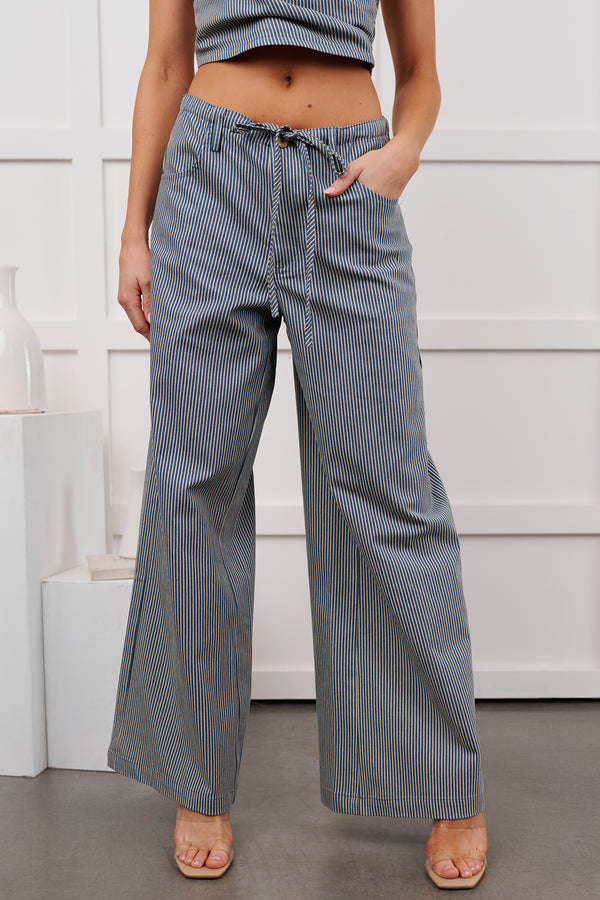 Malani Striped Wide Leg Denim Pants (Blue/White) - NanaMacs