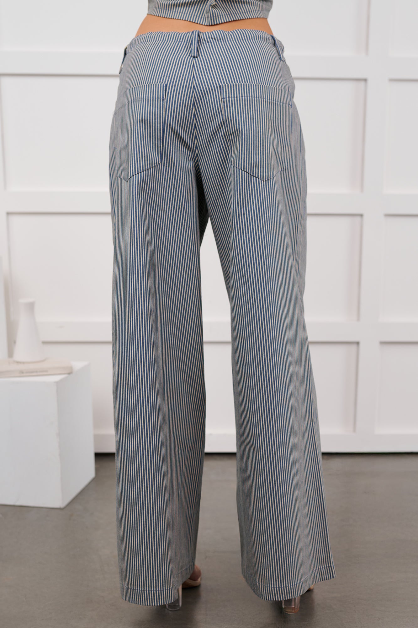 Malani Striped Wide Leg Denim Pants (Blue/White)