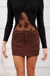 Forever In Love Denim Mini Skirt (Brown) - NanaMacs