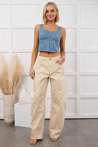 Ventura High Rise Barrel Hidden Jeans (Ecru)