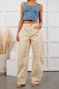 Ventura High Rise Barrel Hidden Jeans (Ecru)
