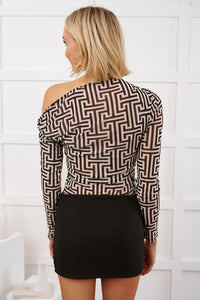 Leave You Puzzled Geometric Mesh Bodysuit (Black/White) - NanaMacs