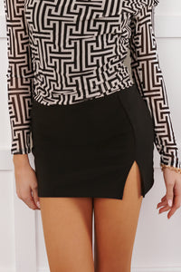 Sparks & Trouble Leg Slit Mini Skirt (Black) - NanaMacs