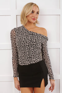 Leave You Puzzled Geometric Mesh Bodysuit (Black/White) - NanaMacs