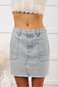 Pretty Priority Striped Denim Mini Skirt (Light)