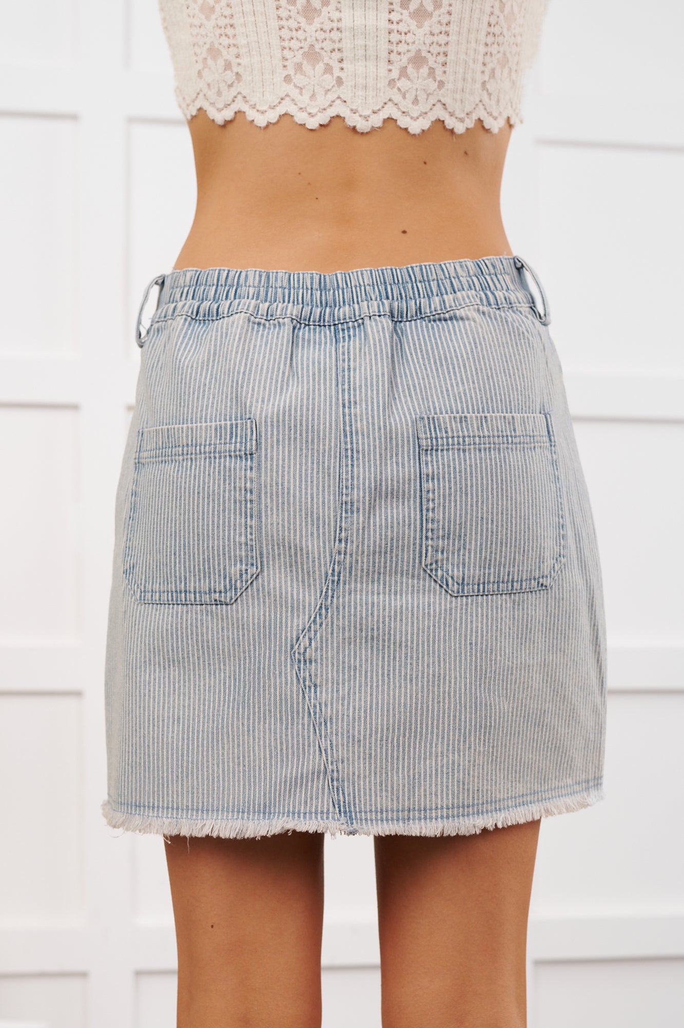 Pretty Priority Striped Denim Mini Skirt (Light)