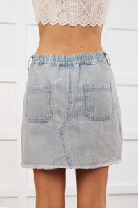 Pretty Priority Striped Denim Mini Skirt (Light)