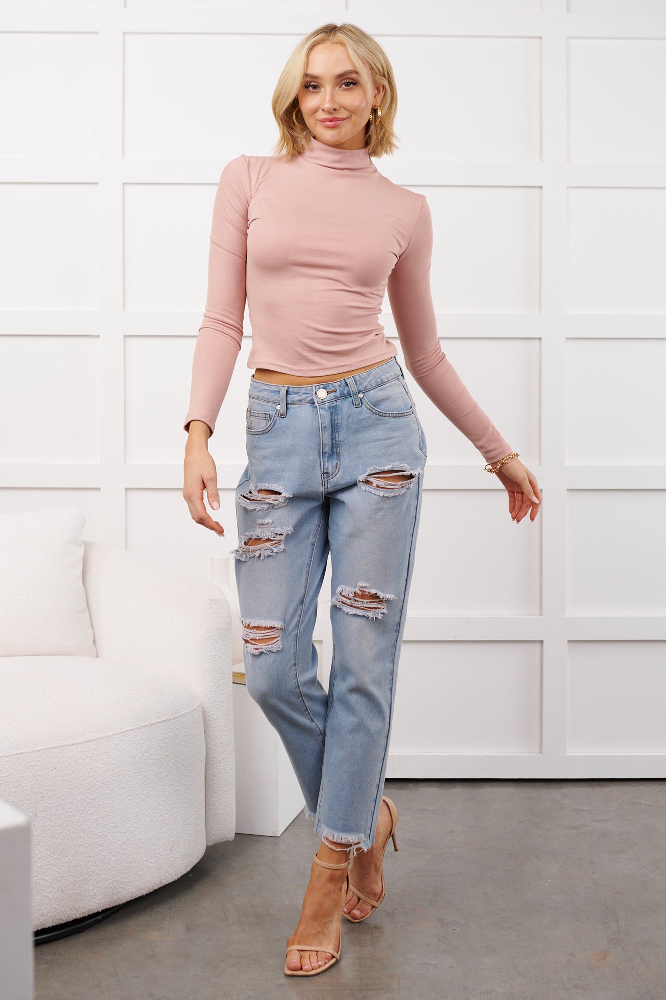 Boone High Rise Distressed Mom Jeans (Light Denim) · NanaMacs