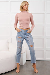 Boone High Rise Distressed Mom Jeans (Light Denim) - NanaMacs